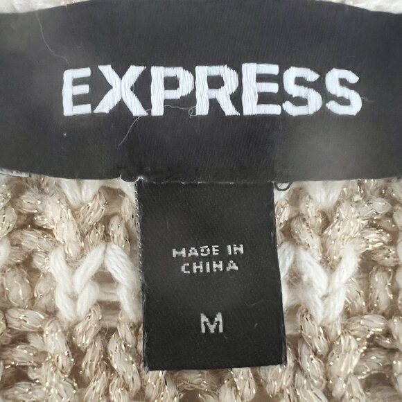 Express Wmns Cream Gold Cardigan Rhinestone Buttons Sz M Preppy Town Country - Picture 6 of 7